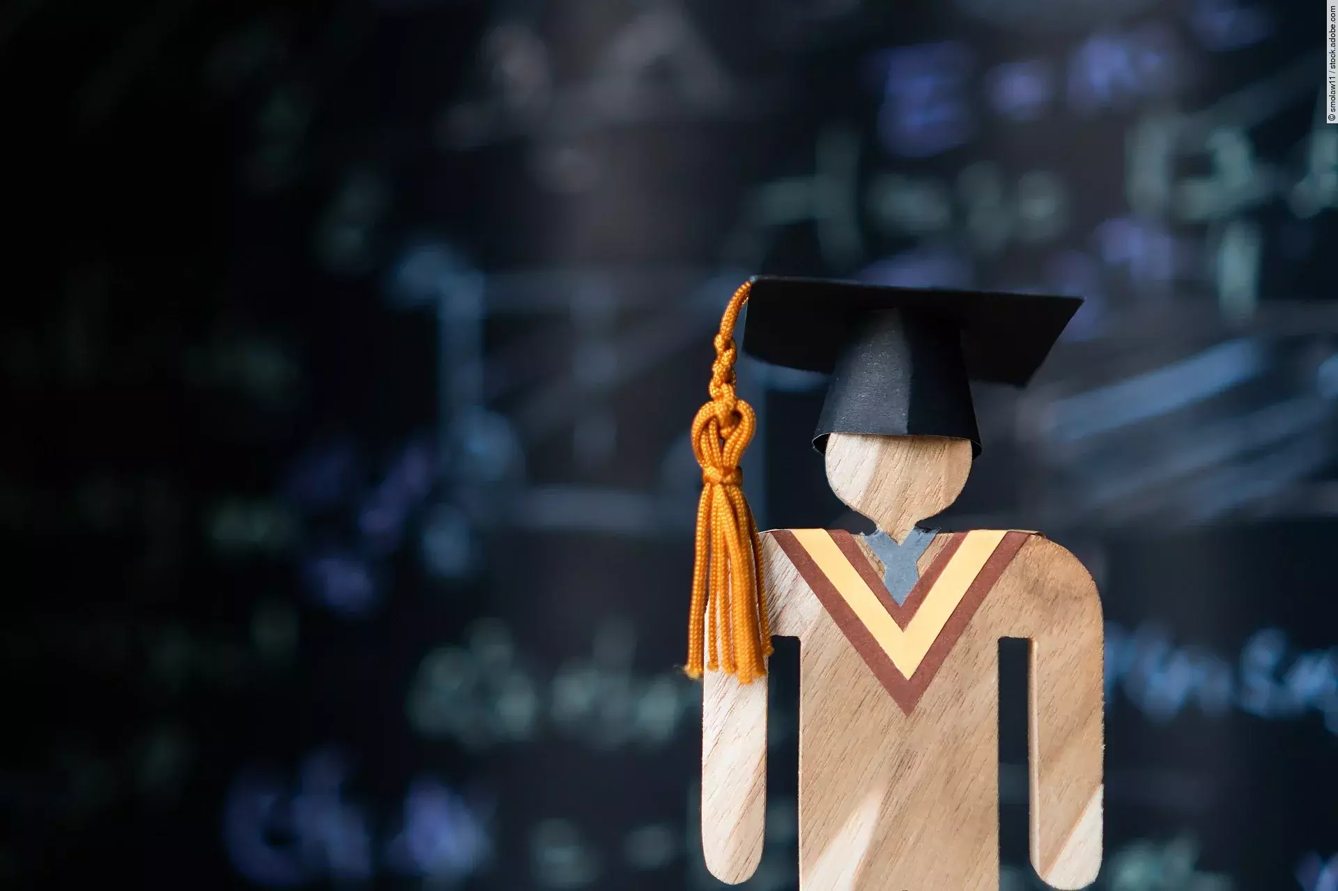 Holzfigur mit Doktorhut