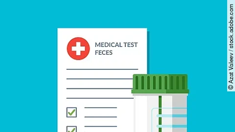 Plastic jar stool feces test analysis and medical form list with