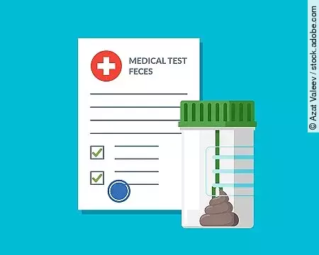 Plastic jar stool feces test analysis and medical form list with