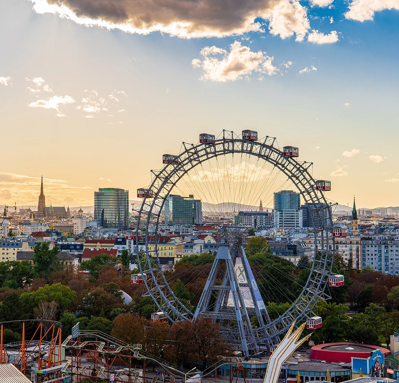 City view of Vienna, Austria, from above at Prater amusement par