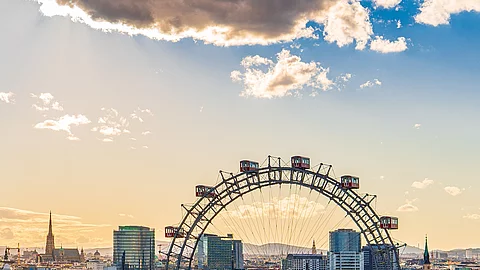 City view of Vienna, Austria, from above at Prater amusement par