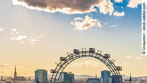 City view of Vienna, Austria, from above at Prater amusement par