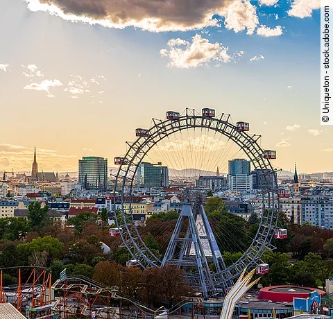 City view of Vienna, Austria, from above at Prater amusement par