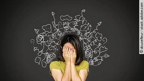 depressed Asian woman in deep many thoughts, having problem with