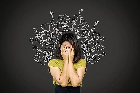 depressed Asian woman in deep many thoughts, having problem with