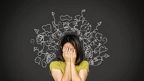 depressed Asian woman in deep many thoughts, having problem with