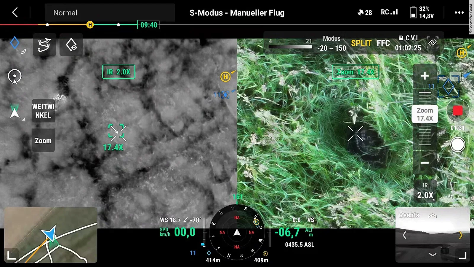 Drohnenaufnahme von einem Rehkitz bei der Kitzrettung.