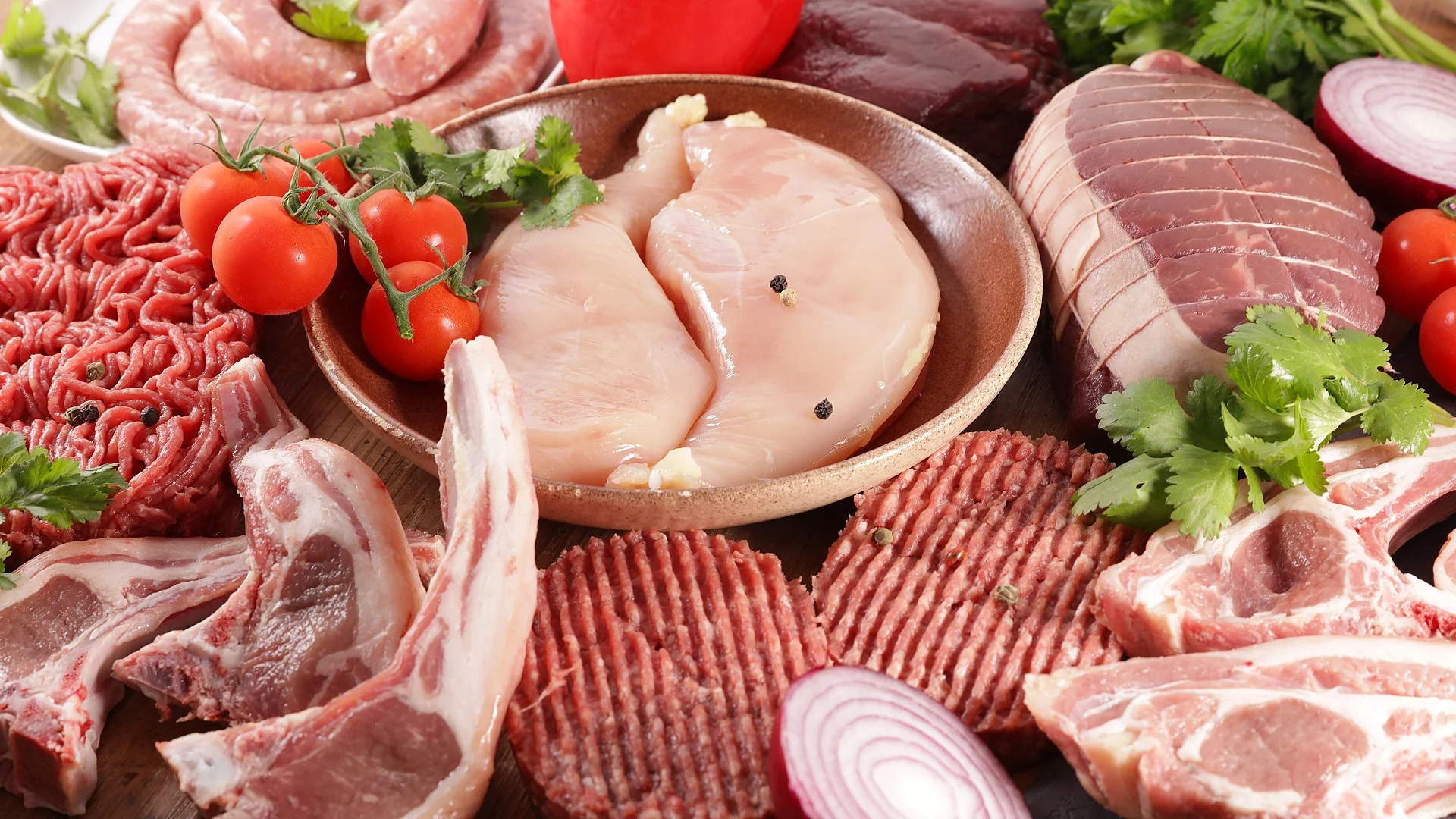 assorted of raw meats, beef- pork- veal- lamb