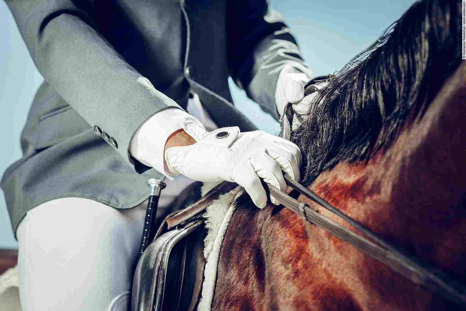 Close up of a male hand in white glove