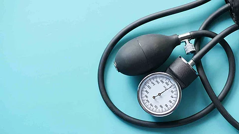 top view of blood pressure machine on table