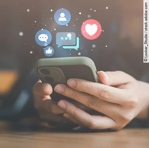 Social media and digital online concept, woman using smart phone