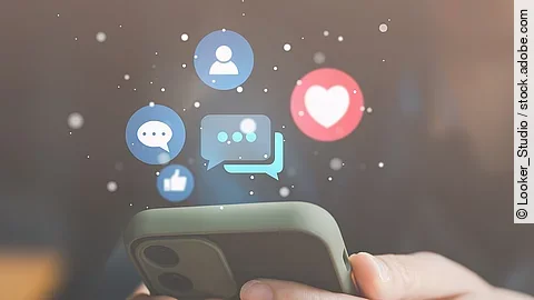 Social media and digital online concept, woman using smart phone