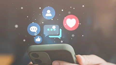 Social media and digital online concept, woman using smart phone