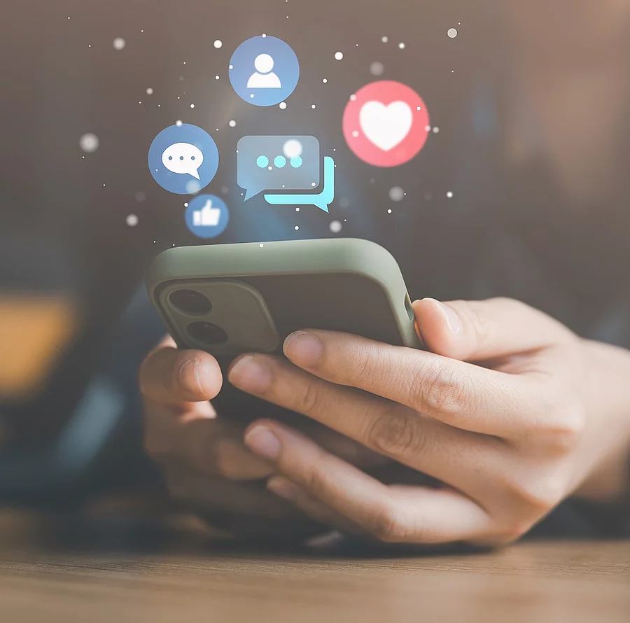 Social media and digital online concept, woman using smart phone