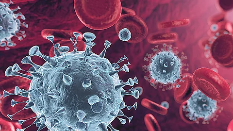 Corona Virus In Red Artery - Microbiology And Virology Concept -