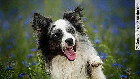 Border collie in a cornflower field