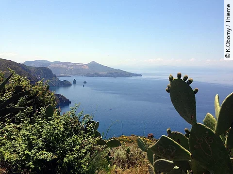Blick auf eine Küste von einer Insel.