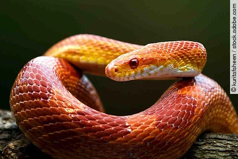 Red corn snake on branch, closeup snake