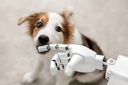 Roboter mit niedlichem Welpen
