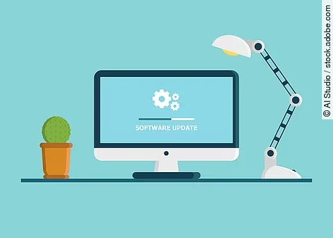 System software update, data update or synchronize with progress bar on the screen. Illustration