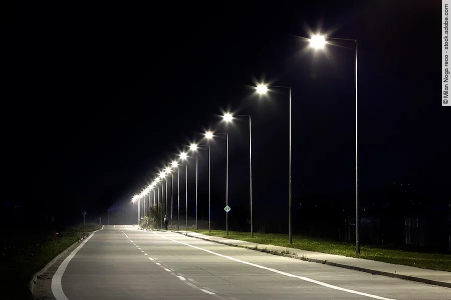 night empty road with modern LED street lights