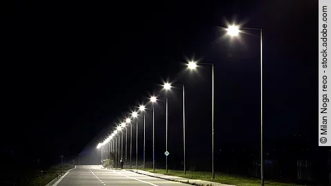 night empty road with modern LED street lights