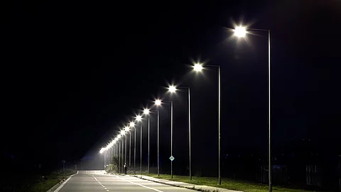 night empty road with modern LED street lights