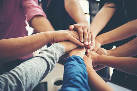 Teamwork togetherness collaboration, business teamwork concept.