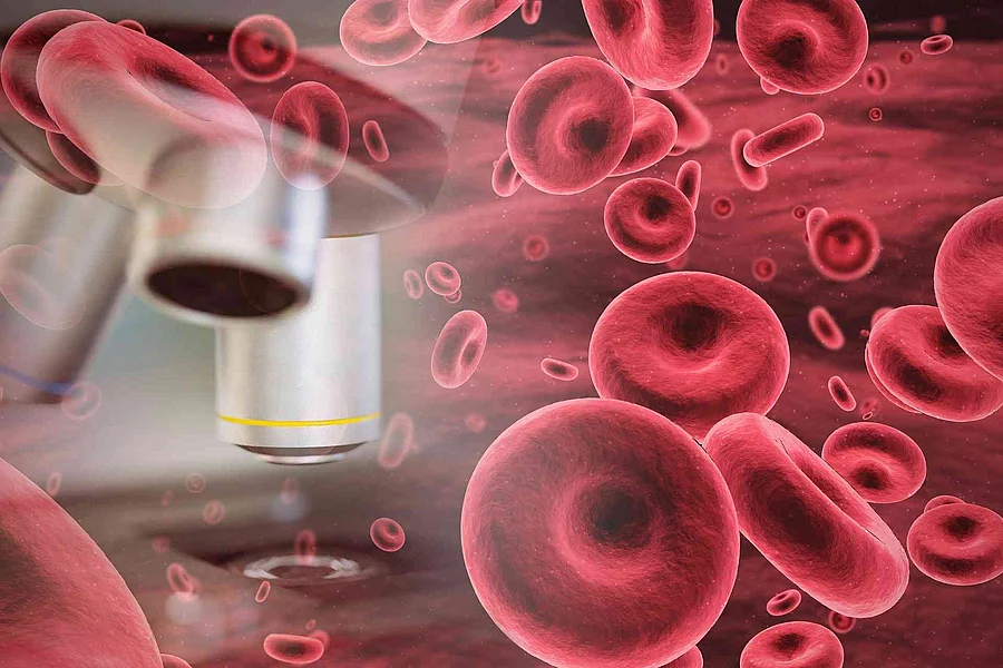 Composite image of graphic image of red blood cells