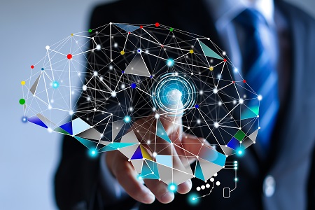 Businessman touching brain idea .