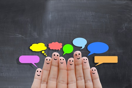 Happy human fingers suggesting feedback and communication concep