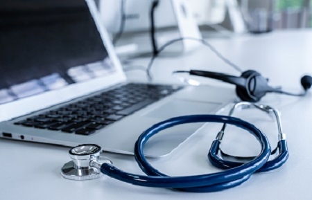 Headset and doctor equipment at clinic ready for actively suppor